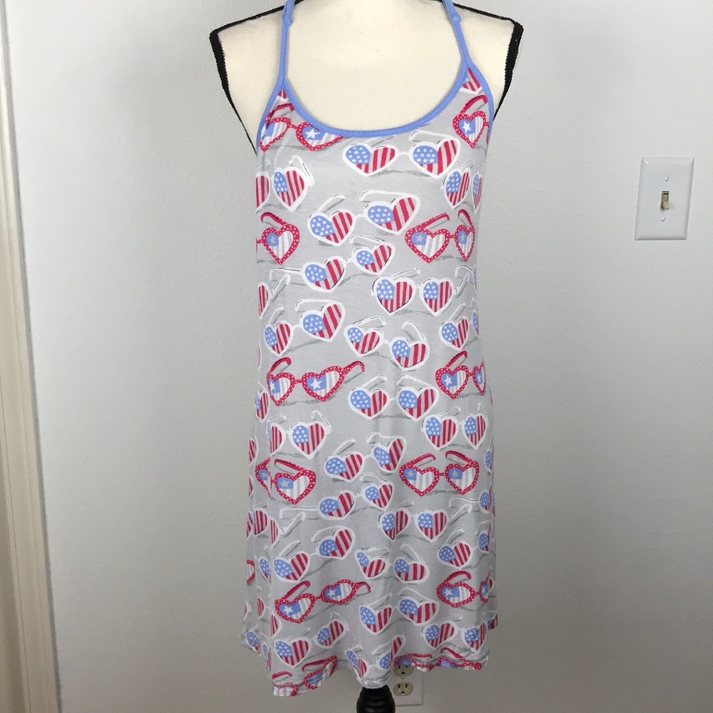 Nite-nite Razor Back Gray & Flag Hearts Nighty
